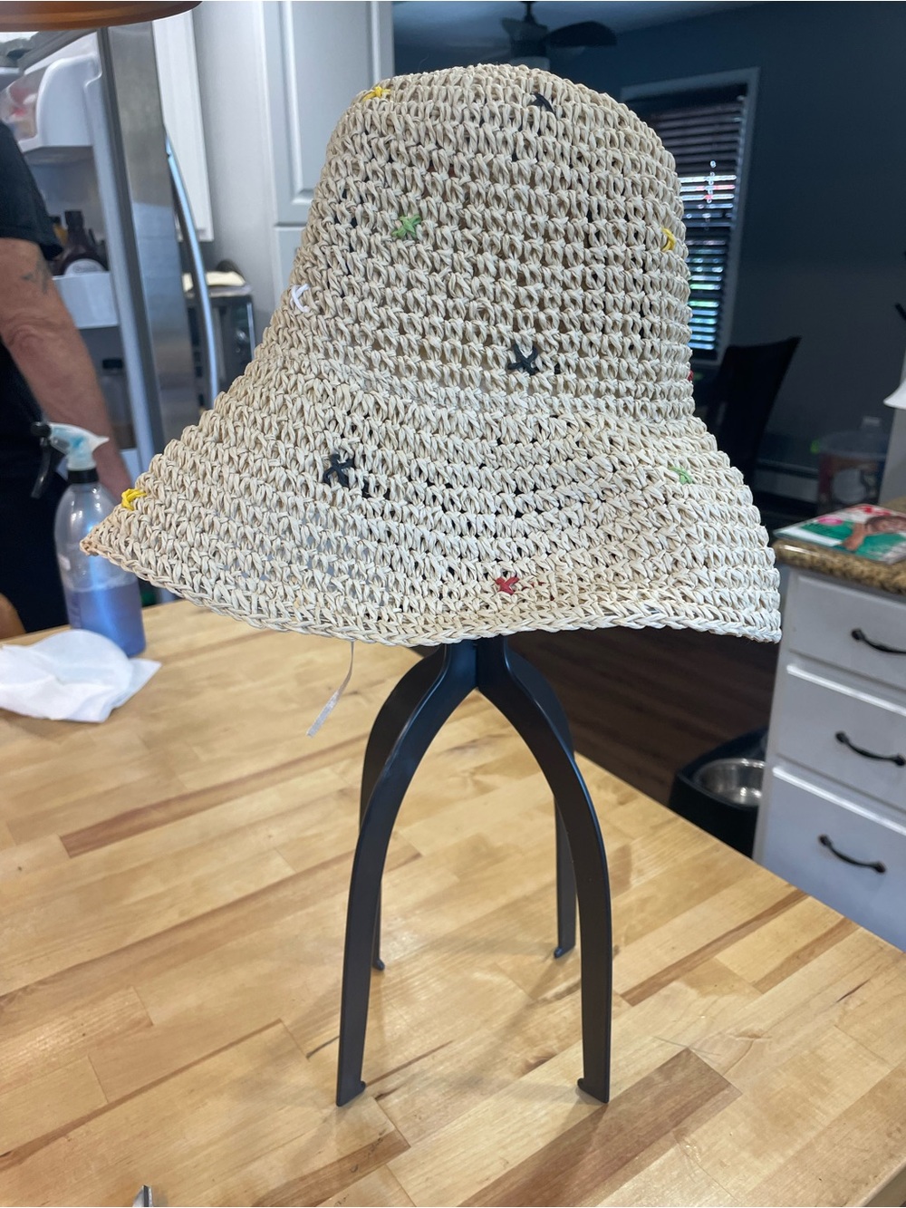 Breathable Natural Crochet Bucket Hat with Multicolor Speckles